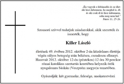 Elhunyt sensei Killer László